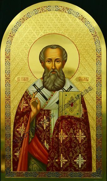 Святитель Григорий Богослов. Рукописная икона. Икона с эмалью