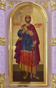 Рукописная икона святого благоверного князя Александра Невского с золочением фона